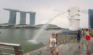 Bahía de Singapur. Parque Merlion y su estatua.