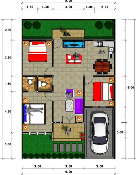10 denah rumah type 70 minimalis 1 lantai 2 lantai hook 