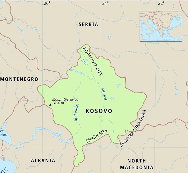 Map of Kosovo where it is clearly seen that there is no access to the sea
