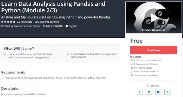 [100% Free] Learn Data Analysis using Pandas and Python (Module 2/3)