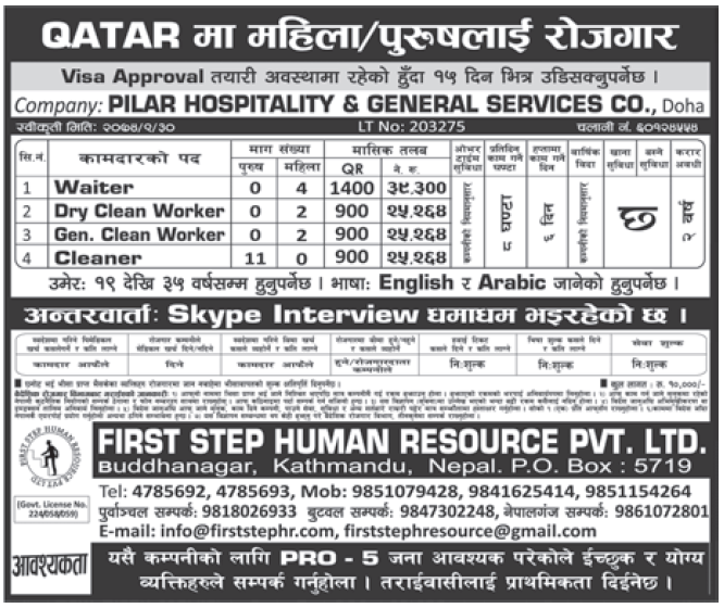 Jobs in Qatar for Nepali, Salary Rs 39,300