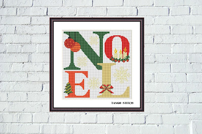 Noel cute Merry Christmas cross stitch design
