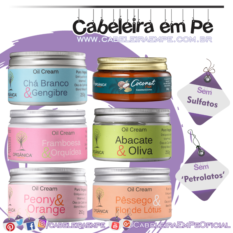 Oil Cream Hidratante - Orgânica (Peony e Orange, Abacate e Oliva, Chá Branco e Gengibre, Pêssego e Flor de Lótus, Framboesa e Orquídea & Coconut e Lima)