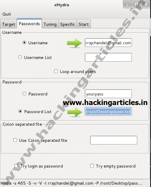 Hack Gmail Password using Hydra in kali Linux