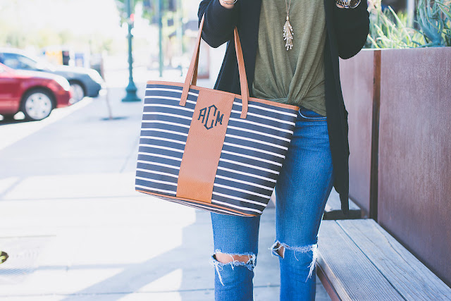 Marley Lilly monogrammed tote and cardigan for Fall 