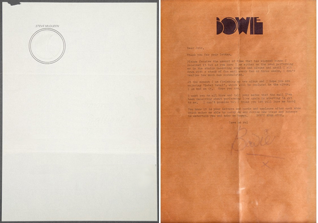 Steve McQueen David Bowie letterhead