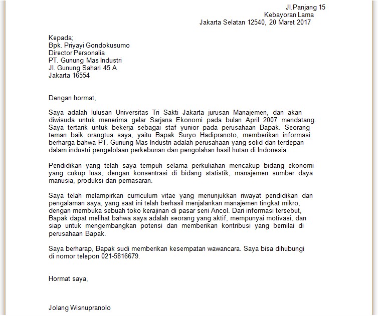 18 Contoh Surat Lamaran Kerja – Inggris – Indonesia 2017