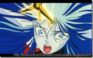 O santo guerreiro O encontro com Éris Seiya Seiya atira e a flecha acerta em cheio a cabeça de Éris