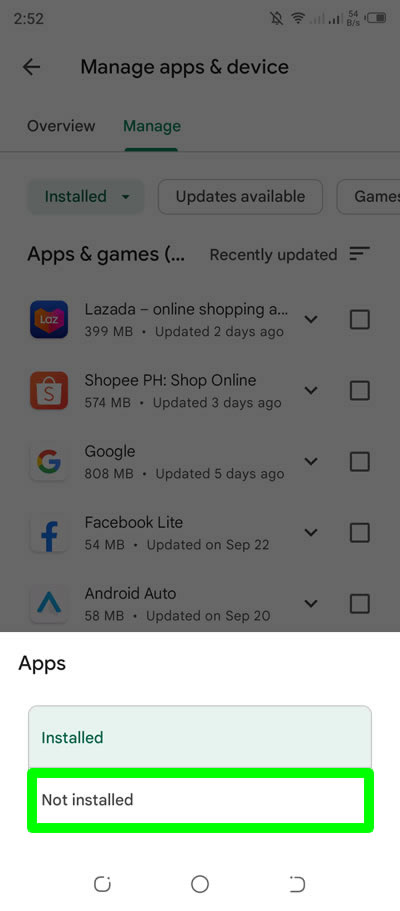 not installed apps and games play store