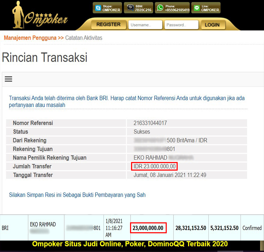 Selamat Kepada Member Setia Ompoker WD Rp 23.000.000,-