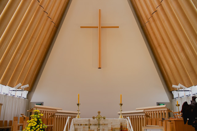 cardboard cathedral altar and cross