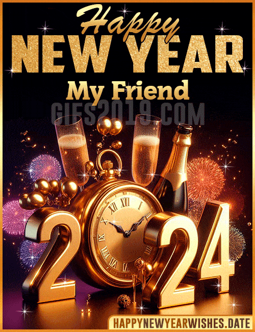 Happy New Year 2024 Champagne gif for My Friend