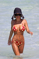 Shauna Sand Stuffed Into A Little Polka Dot Bikini At The Beach