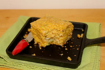 Slice of pepper jack and zucchini cornbread.