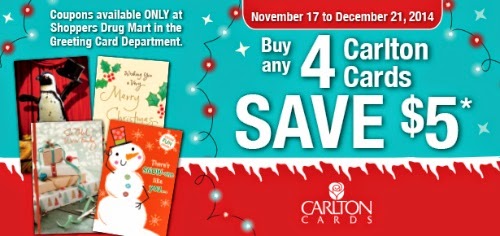 Shoppers Drug Mart Carlton Cards Buy 4 Save $5 Off Coupon