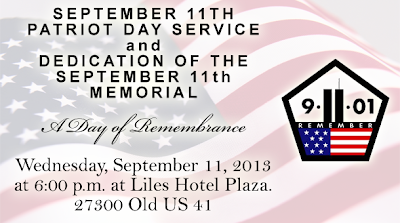 In city of Bonita Springs, Florida, there will be Patriot day service and dedication of September 11 at Liles Hotel Plaza at 6 pm.