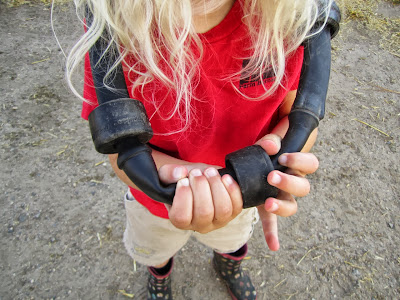 farm girl wearing necklace made from inflations