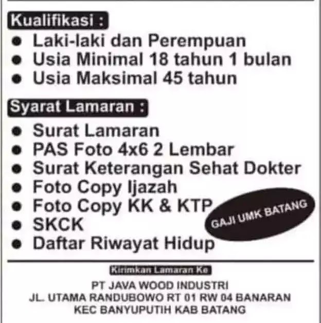 Loker PT. Java Wood Industri Batang