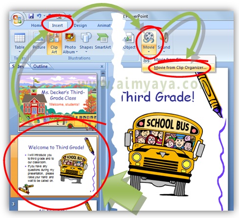  Gambar:  Cara menggunakan movie atau animasi dari clipart di powerpoint