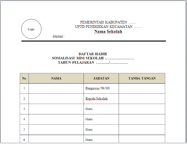 Contoh Daftar Hadir Rapat Sosialisasi Misi Sekolah - SEO SUNDA