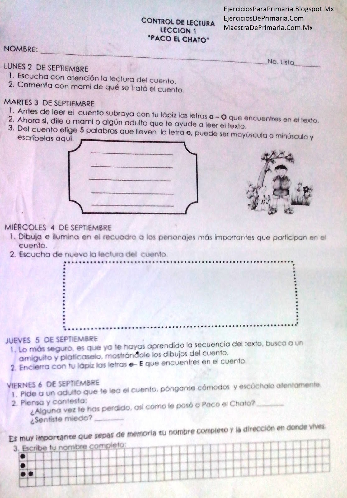 FICHA DE ACTIVIDADES| LECTURA COMPRENSIVA DE PACO EL CHATO ...