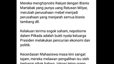 Beredar masif di WA dari Politisi PDIP Sekaligus Aktivis Legendaris: Presiden Jokowi lengser dari Istana akibat kelakuan KKN!