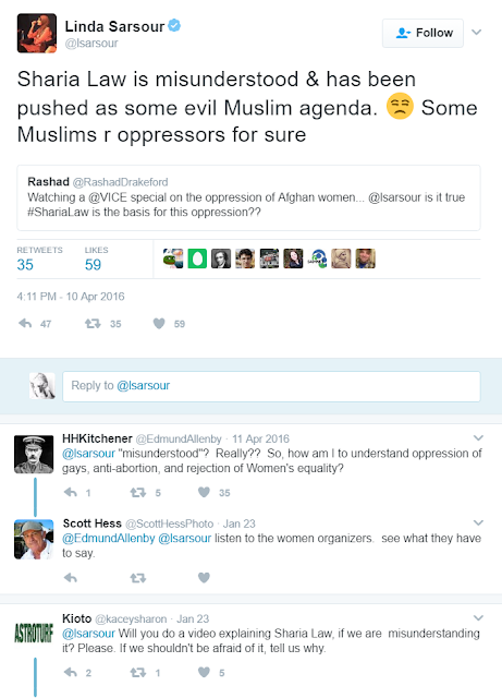 Linda Sarsour Tweet from April 10, 2016, promoting Sharia Law.