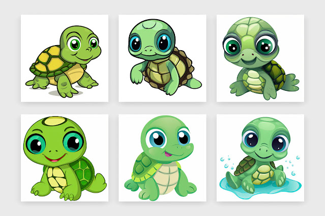 Baby turtle smiling illustration bundle free download