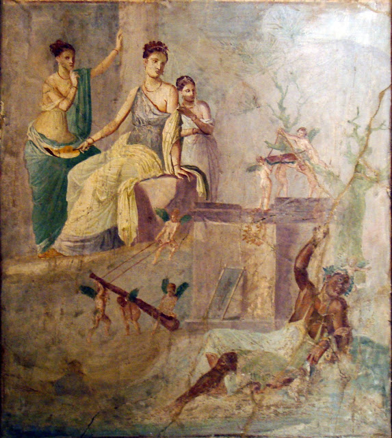 Тиррен был сыном Харкла и Омфалы. Древнеримская фреска из Помпеи