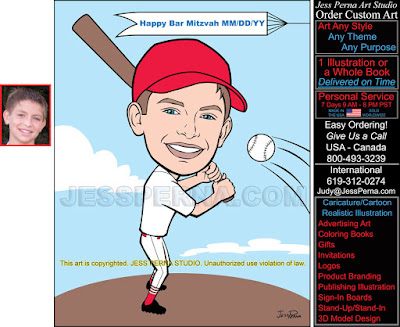 Happy Bar Mitzvah Baseball Caricature