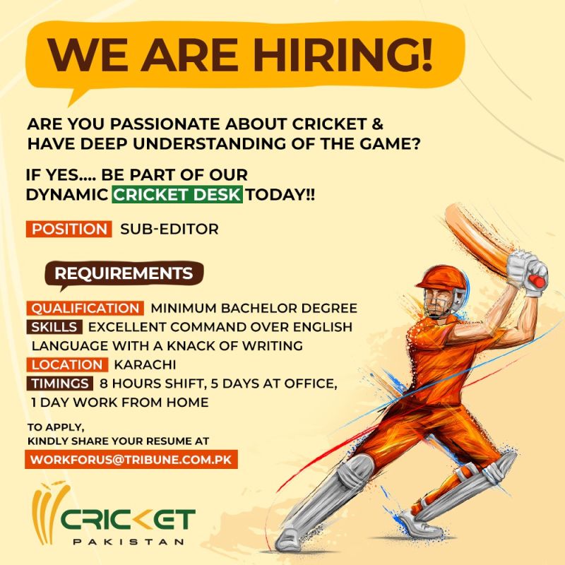 The Express Tribune Jobs for Sub Editor - Cricket Desk