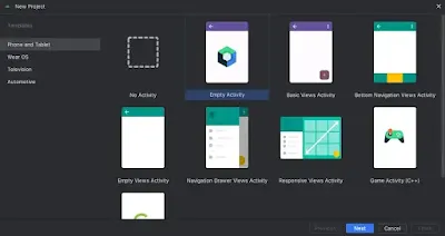 Create a New Project and select Empty Activity