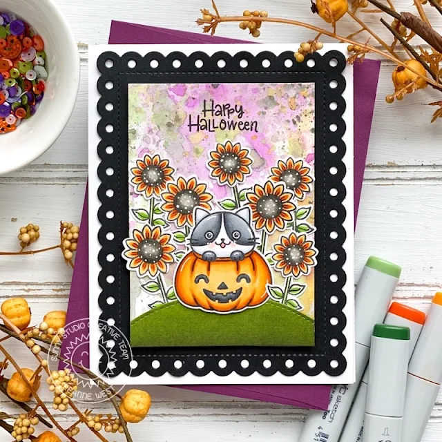 Sunny Studio Stamps: Scaredy Cat Frilly Frame Dies Fall Themed Card by Leanne West