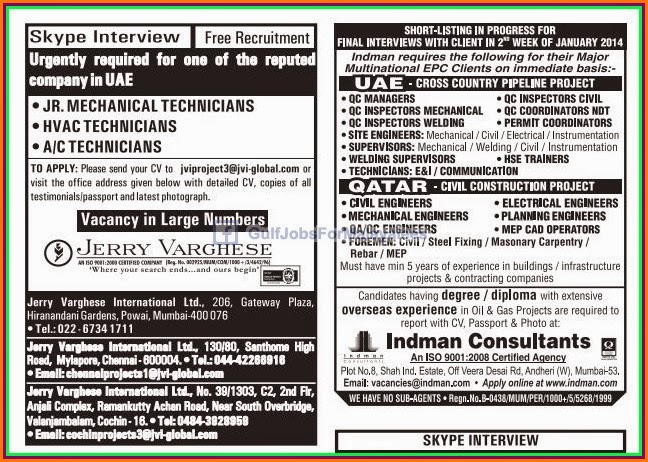 Free Recruitment For UAE & Qatar