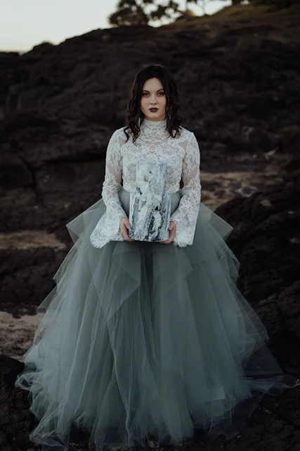 white parrot film and photography beach wedding elopement australian designer dark moody bridal fingal head