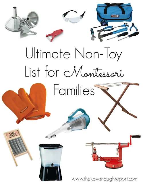 Montessori non-toy gift guide, practical items for Montessori homes and families. 