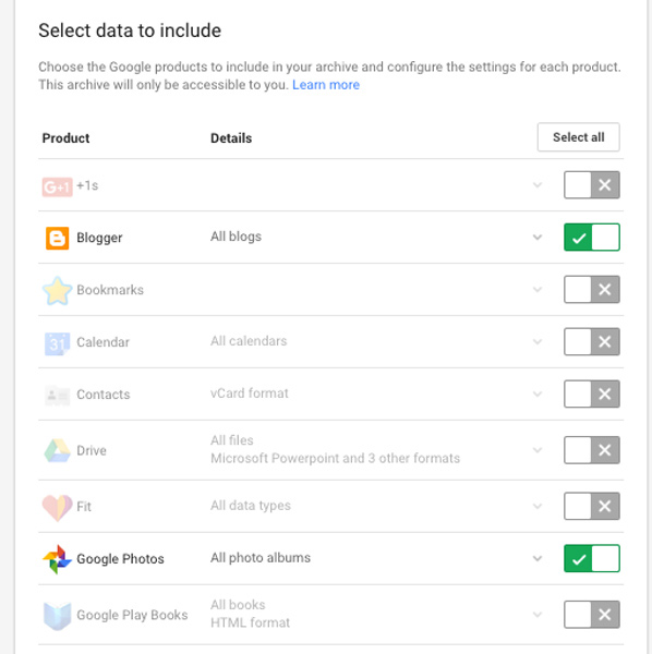Backing up using google takeout