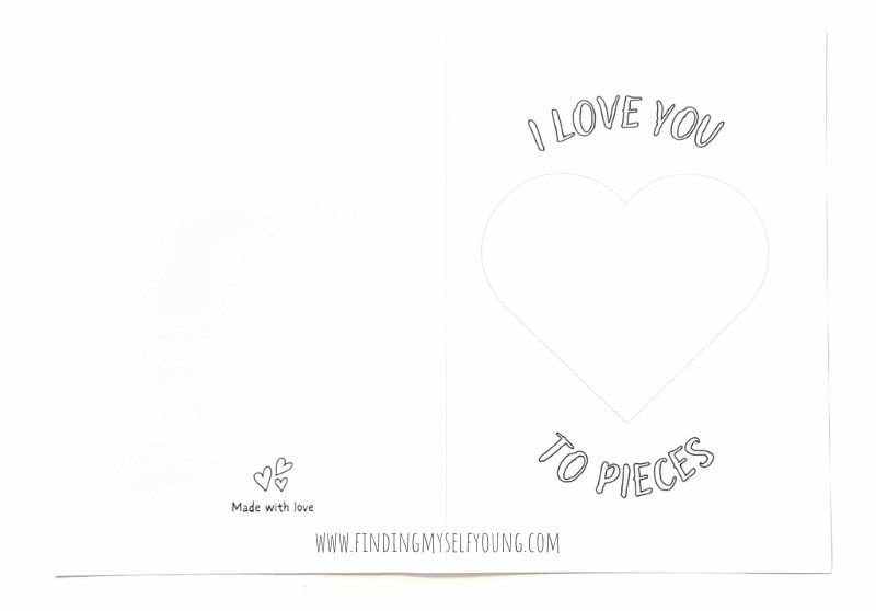 I love you to pieces puzzle card blank template.