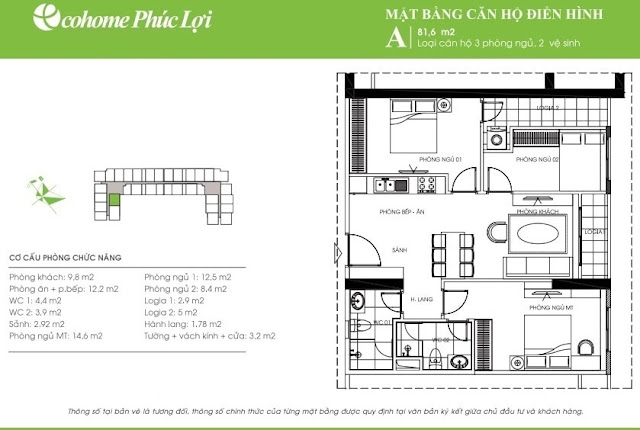 mặt bằng dự án chung cư ecohome phúc lợi căn 81 m2