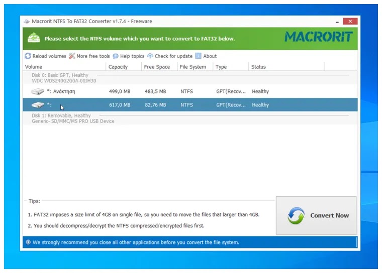 Macrorit Convert NTFS to FAT32 : Δωρεάν εργαλείο μετατροπής  FAT32 σε NTFS και NTFS σε FAT32 