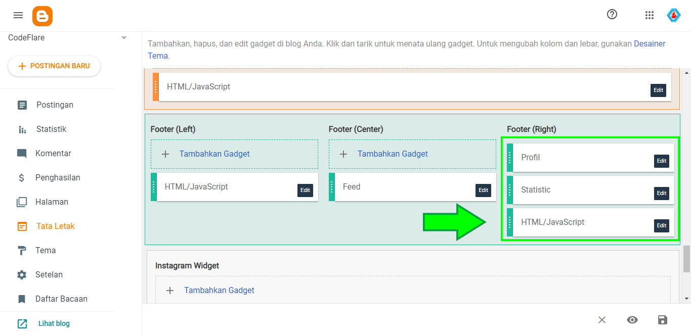 draft blogspot posisi widget profil blog