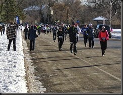 First contact!   Less than 100 m from the finish