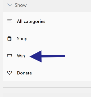 Screenshot of Microsoft Rewards with arrow pointing at the word "Win"