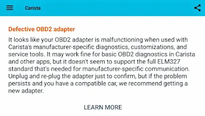 carista does not work with other obd2 scanners