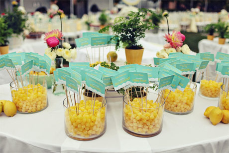 These are lemon drop candies for the tables with people's name cards in 