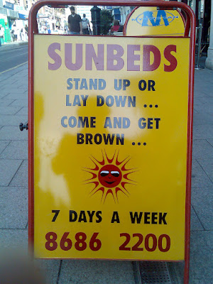 Sunbed sign in Croydon