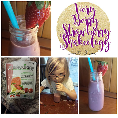 Erin Traill, Shakeology recipe, vegan strawberry, smoothie recipe, fit mom, clean eating, kid friendly clean eating recipe, strawberry, summer drinks, fit mom, fit kids, beachbody