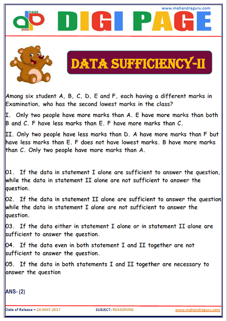 DP | DATA SUFFICIENCY | 10 - MAY - 17 | IMPORTANT FOR SBI PO  