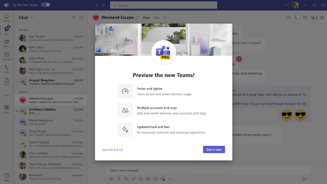 Screenshot of the 'Get the New Teams' dialog box appearing within the Microsoft Teams client, offering users the opportunity to switch to the updated interface.
