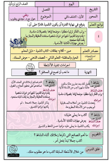 تحضير لغة عربية الصف الرابع الابتدائى الترم الأول